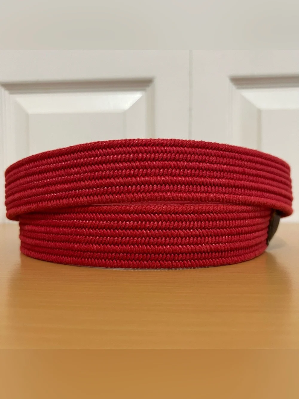 Vtg Made in USA ORVIS Men's Red Cotton Braided Belt with Leather Trim Size 40